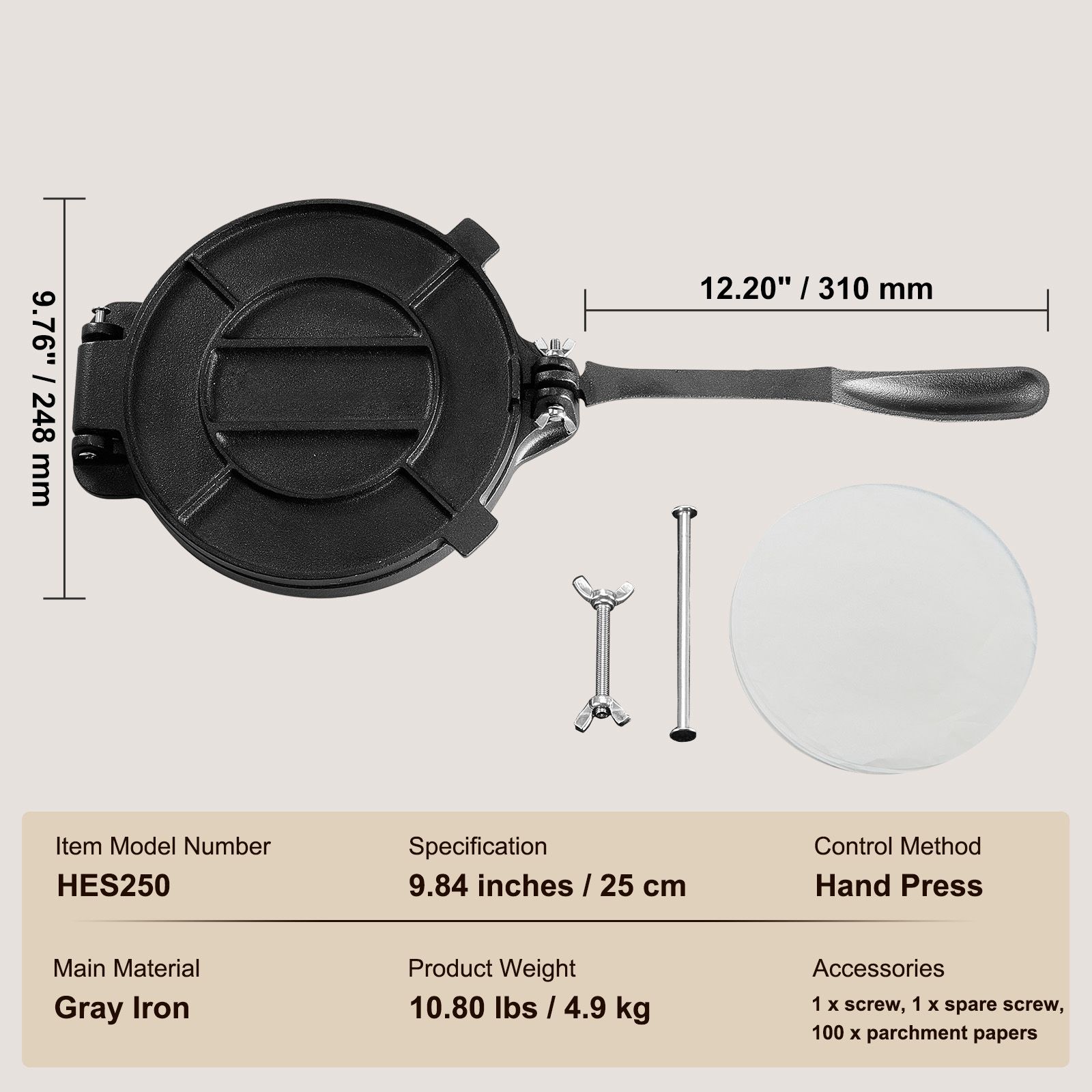 Tortilla Press Cast - Tortilla Presi, 8 İnç Tortilla ve